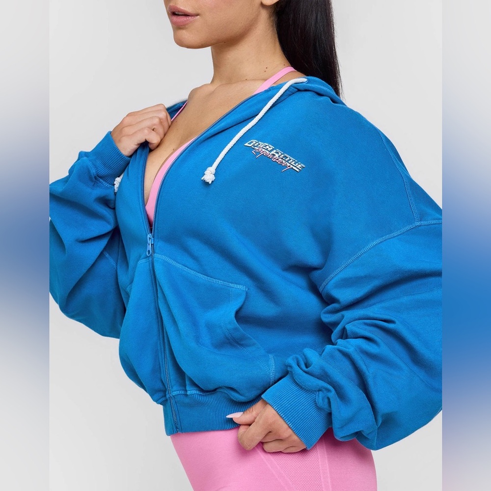 Oner active Oversized Zip Through Hoodie with Graphic | Retro Blue - M